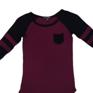 American Dream Womens Medium Top Burgundy & Black 3/4 Sleeve Sheer Stretch